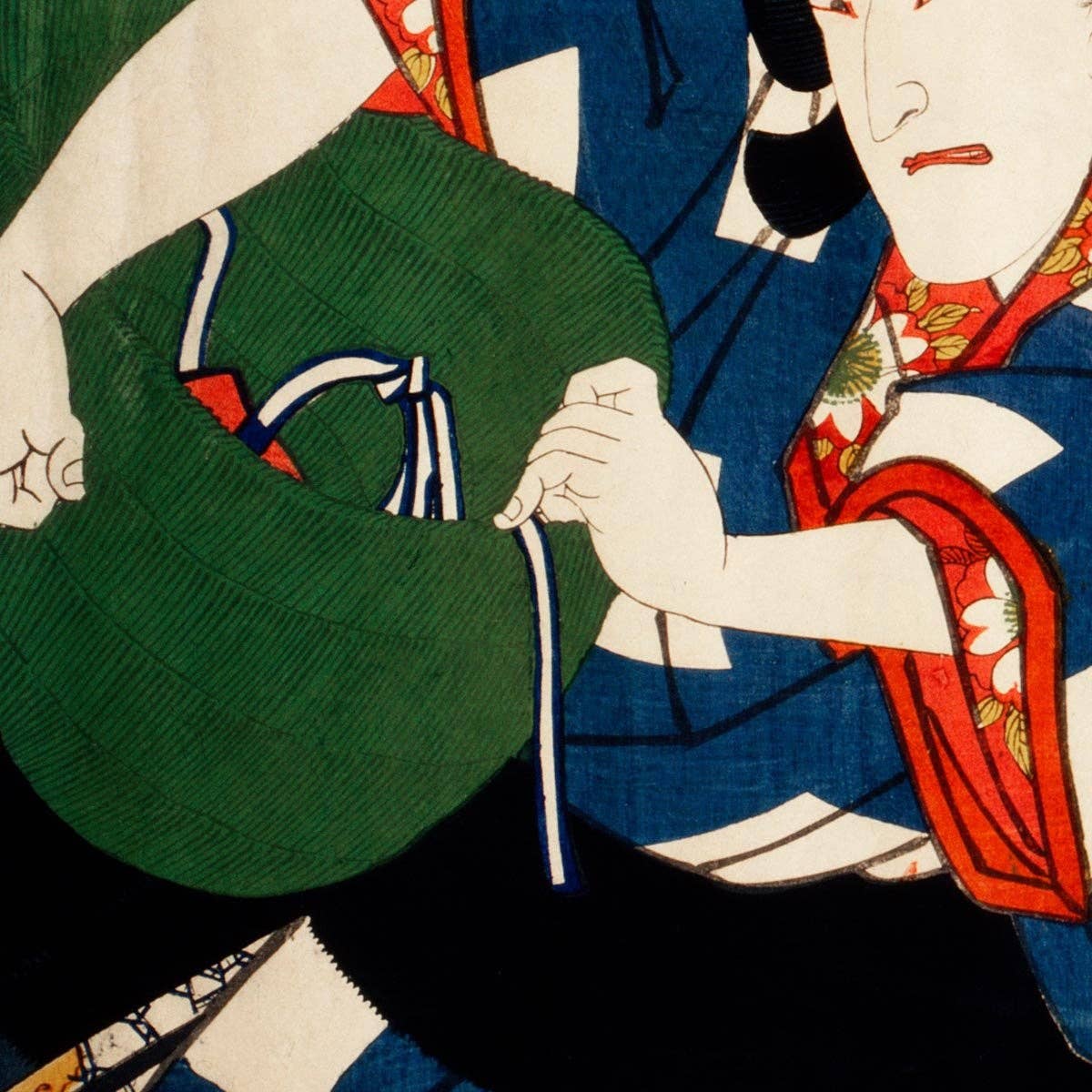 Actor japonés con kimono azul, de Toyohara Kunichika