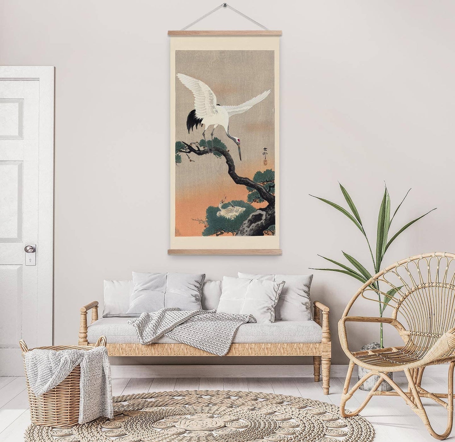 Grúa japonesa con crías de Koson Wall Hanging
