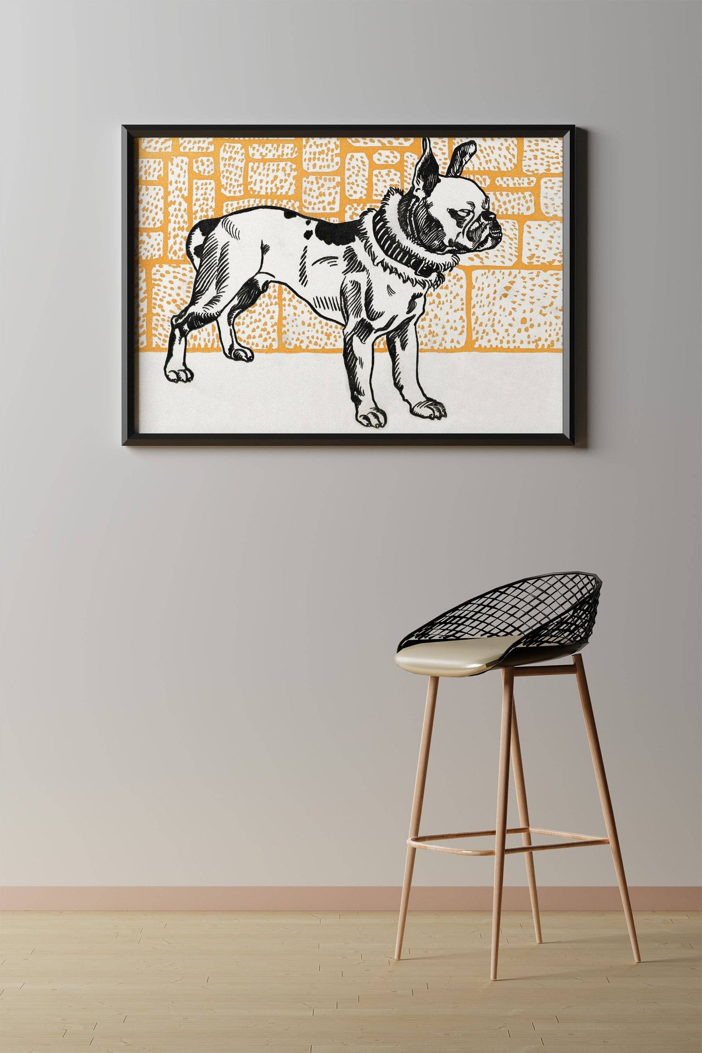 Impresión artística de bulldog francés de color naranja