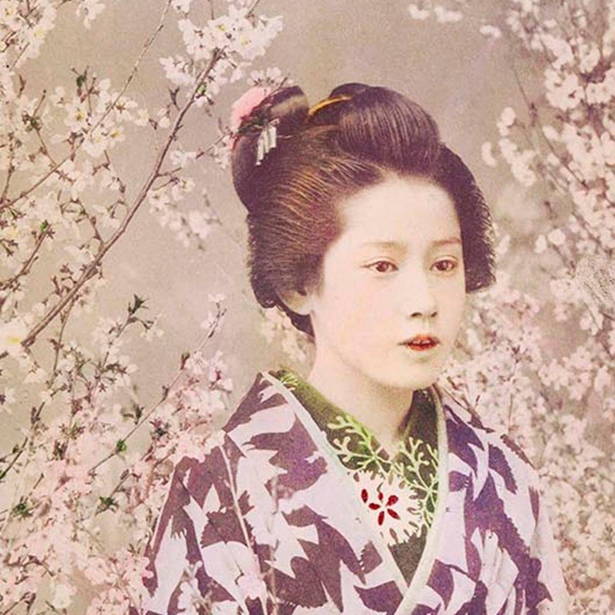 Póster de la exposición Geishas y cerezos en flor de Ogawa Kazumasa