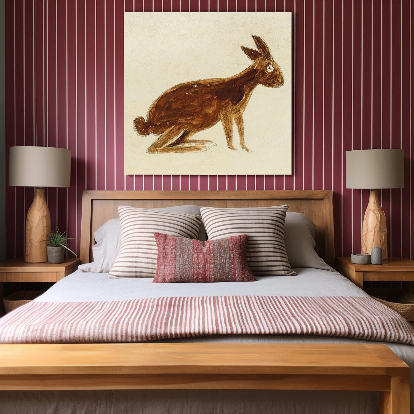 Brown Rabbit Art Print - Bill Traylor - Charming Americana Bunny Art -Style Illustration for Kids' Rooms - Instant Digital Download