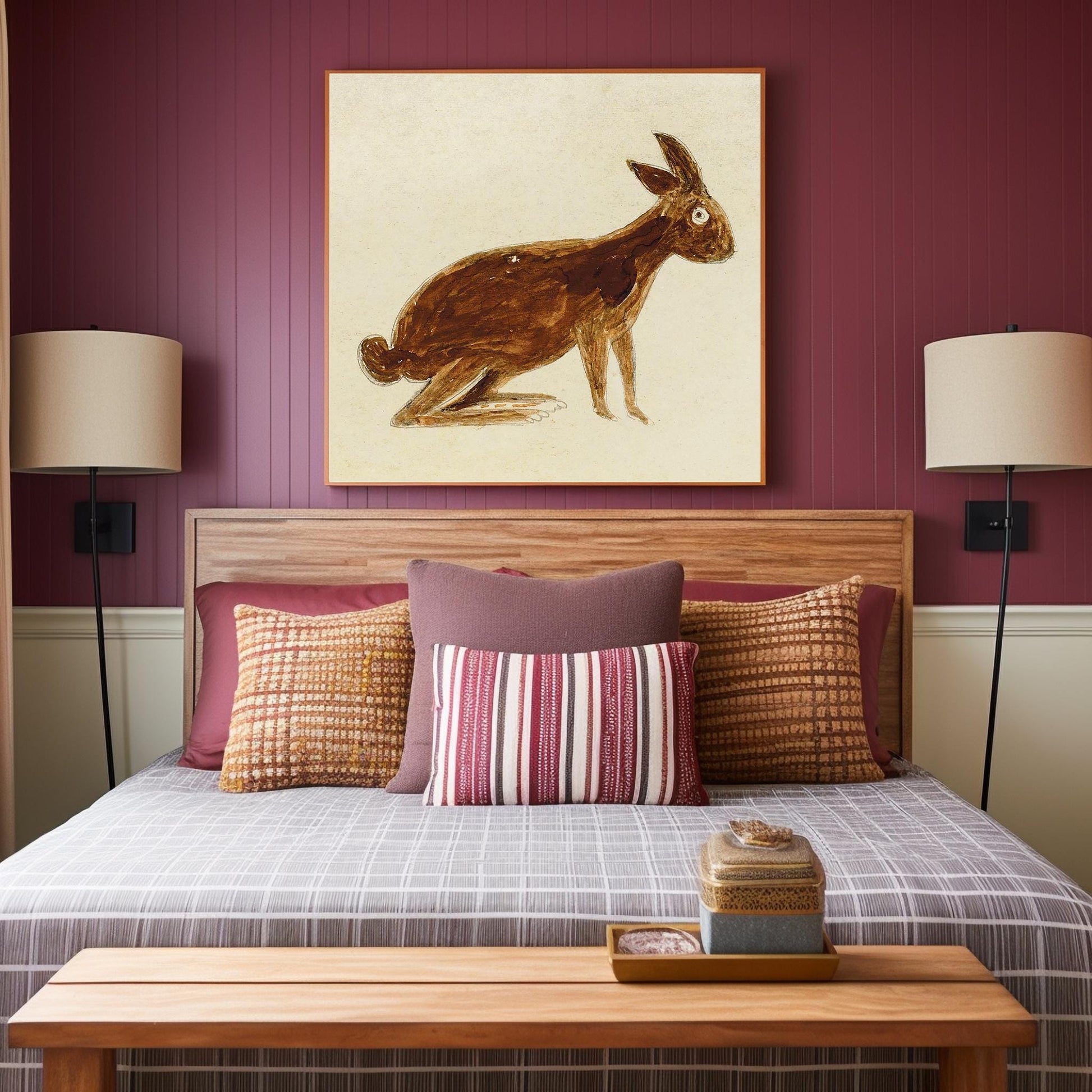 Brown Rabbit Art Print - Bill Traylor - Charming Americana Bunny Art -Style Illustration for Kids' Rooms - Instant Digital Download