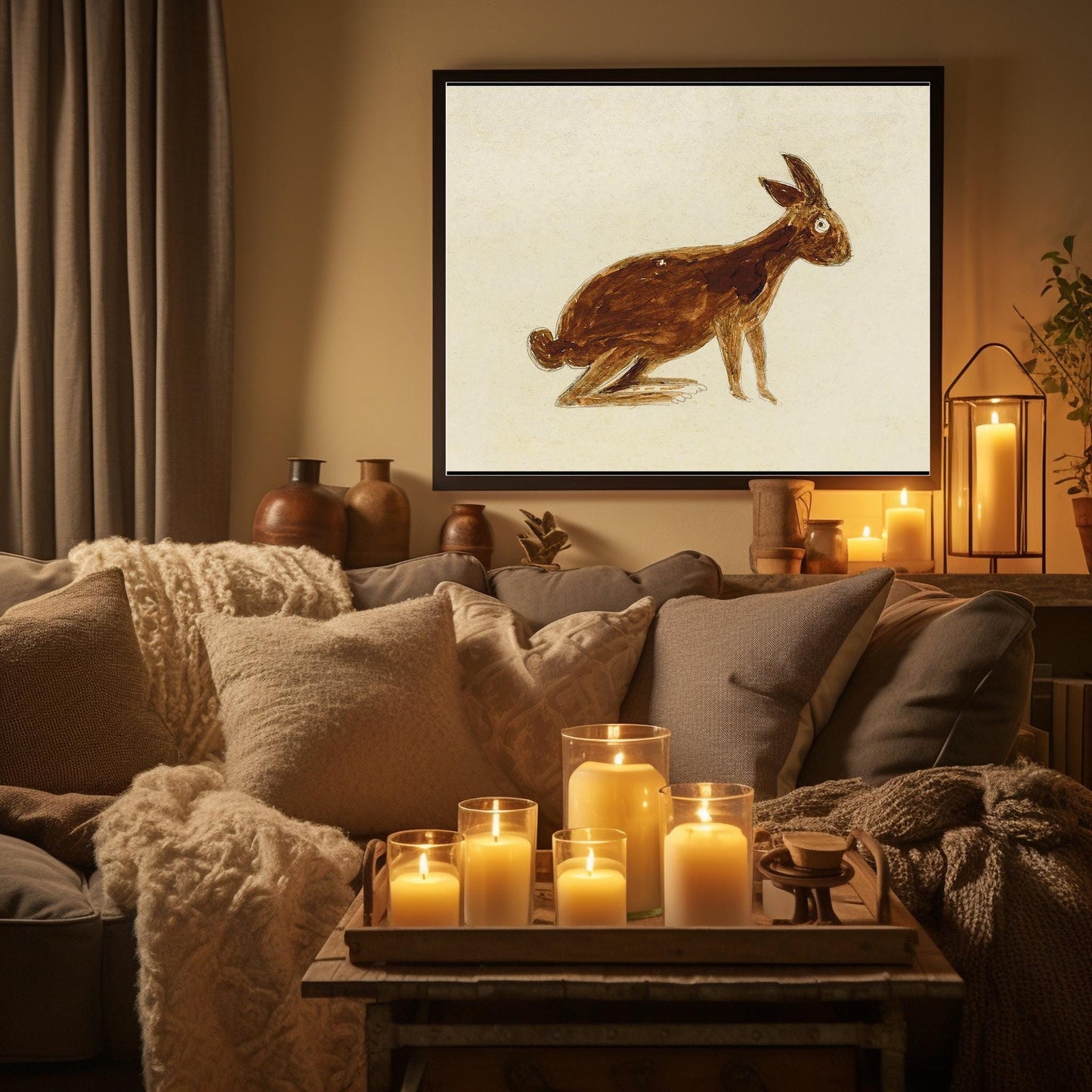 Brown Rabbit Art Print - Bill Traylor - Charming Americana Bunny Art -Style Illustration for Kids' Rooms - Instant Digital Download