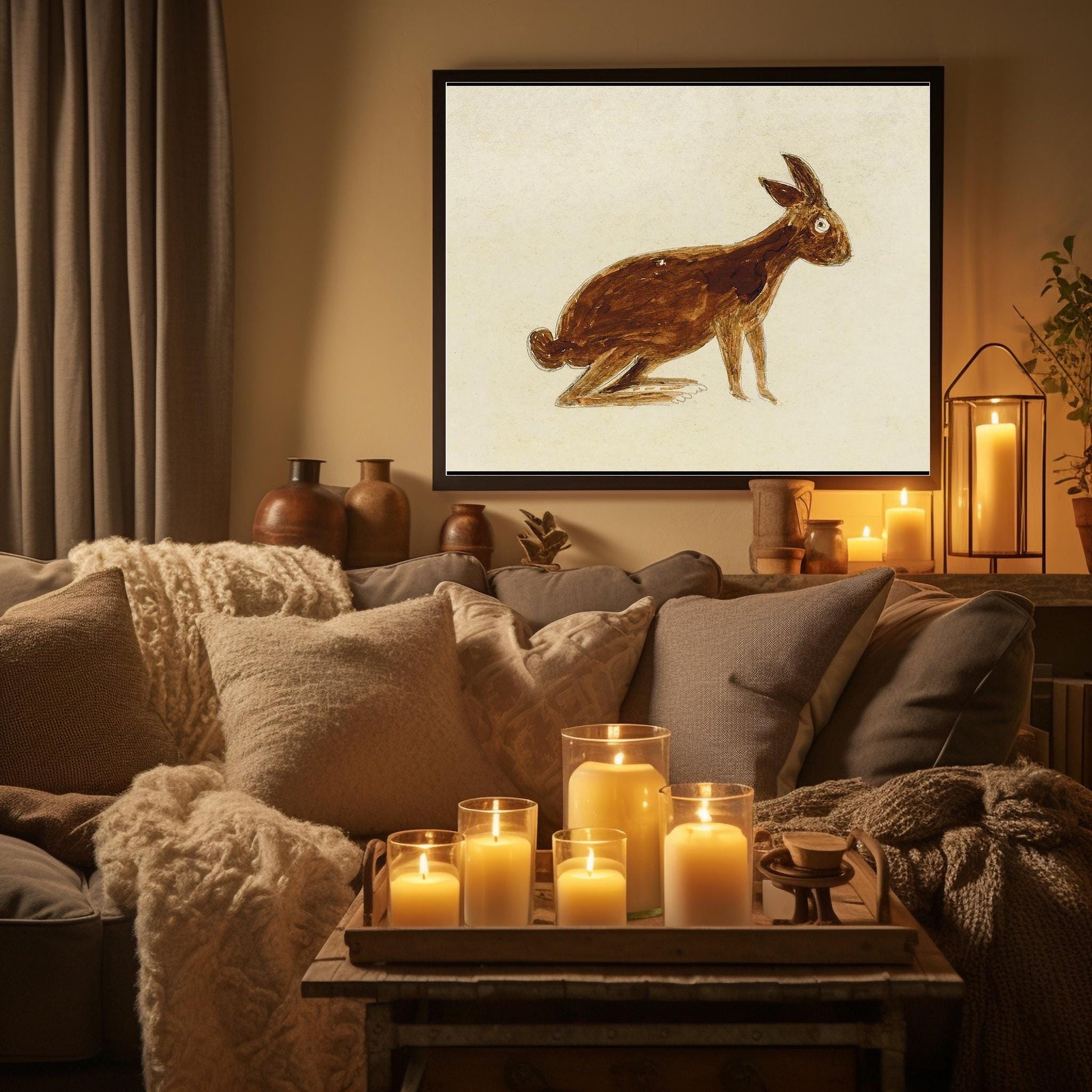 Brown Rabbit Art Print - Bill Traylor - Charming Americana Bunny Art -Style Illustration for Kids' Rooms - Instant Digital Download