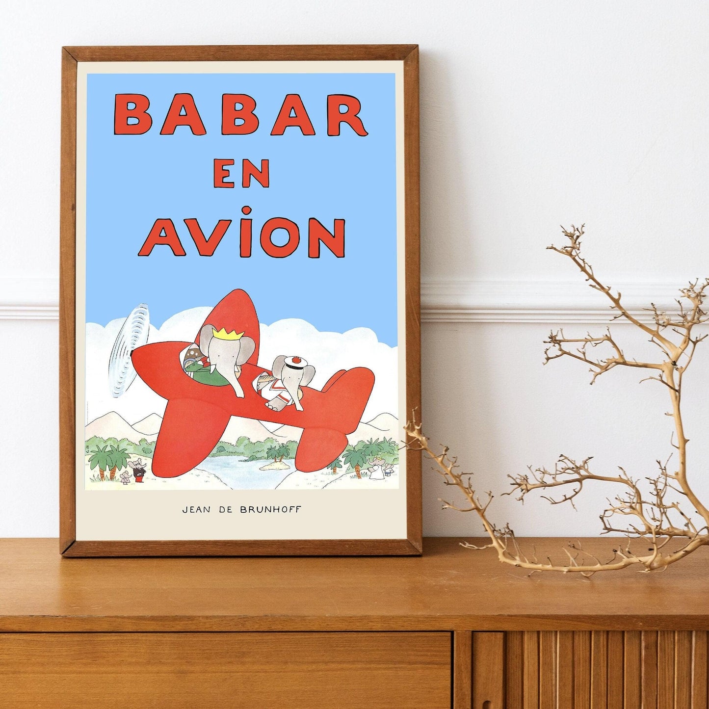 Decoración de pared con el elefante Babar, arte imprimible, decoración infantil, regalo para niños, arte de pared retro, ilustración impresa, decoración infantil, arte de pared lindo