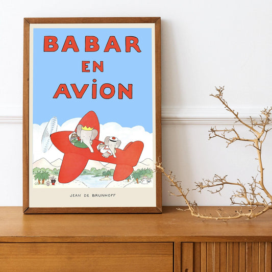Babar the elephant wall decor printable wall art nursery decor kids gift retro wall art illustration print nursery decor cute wall art