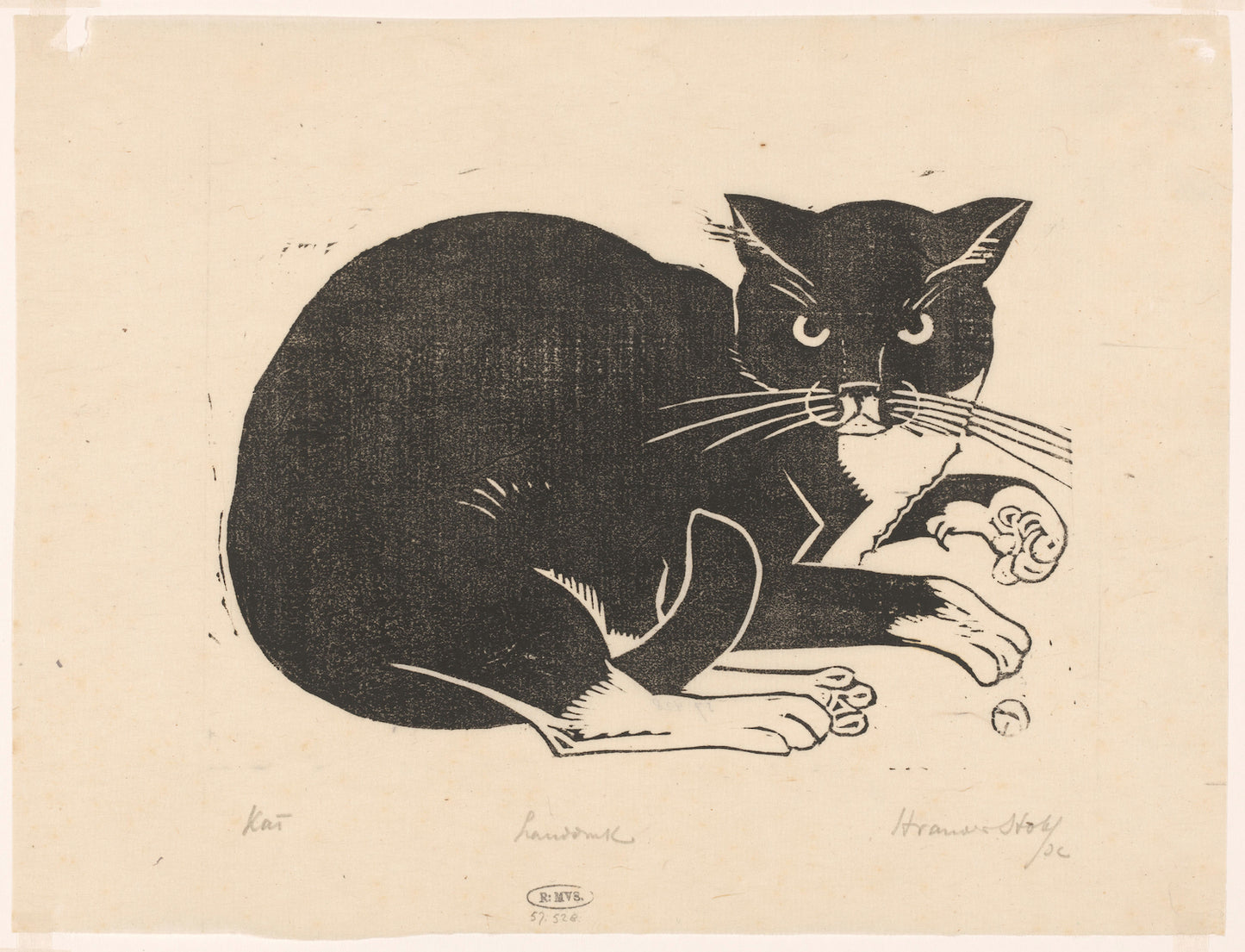 Art Print "Cat by Henri van der Stok - Woodcut Art Print"