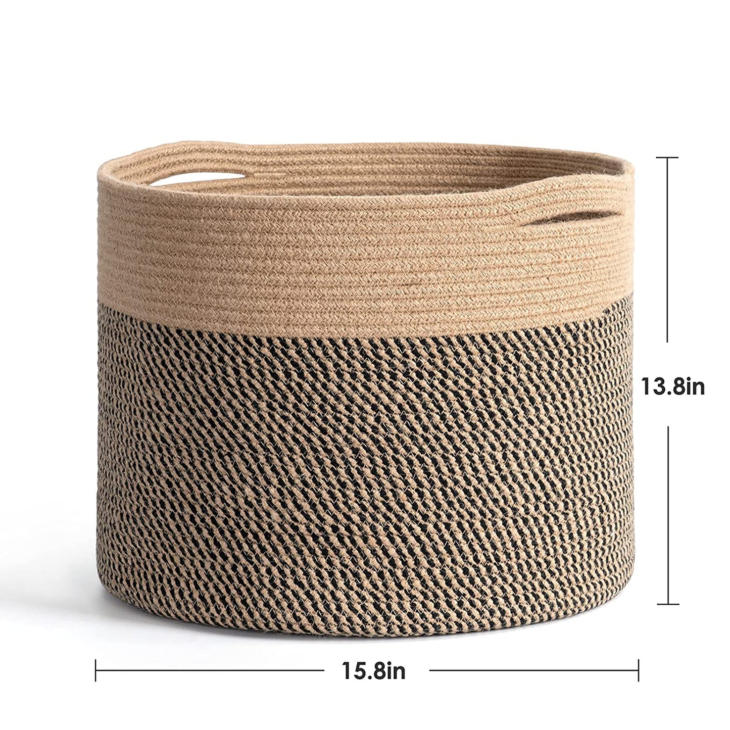 Black and Jute Rope Basket, Large - 15.8"x15.8"x13.8"