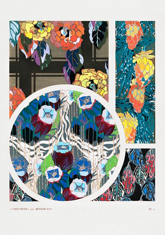 Patrón Art Déco floral vintage, variación 2 de Édouard Bénédictus