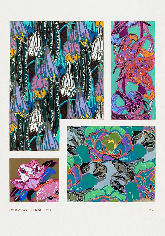 Patrón Art Déco floral vintage, variación 12 de Édouard Bénédictus