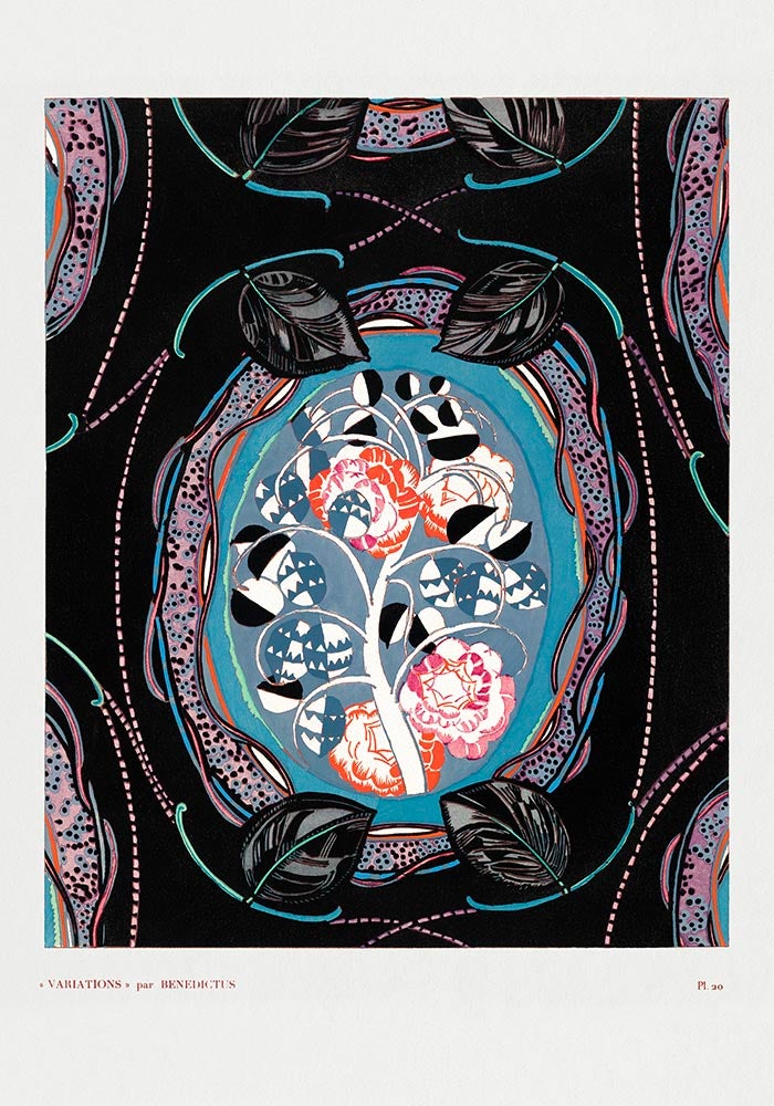 Patrón Art Déco floral vintage, variación 20 de Édouard Bénédictus