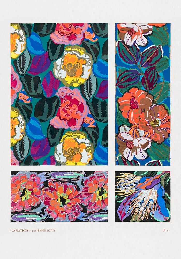 Patrón Art Déco floral geométrico vintage, variación 8 de Édouard Bénédictus