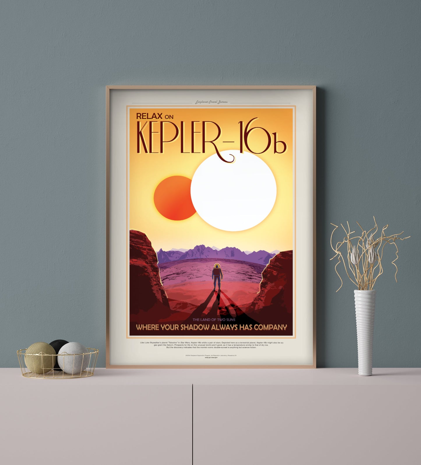 Póster de viaje a la NASA sobre el JPL Kepler-16b