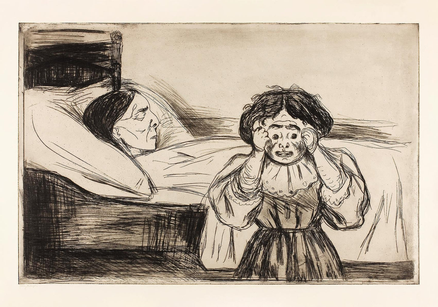 Póster artístico de La madre muerta y su hijo de Edvard Munch