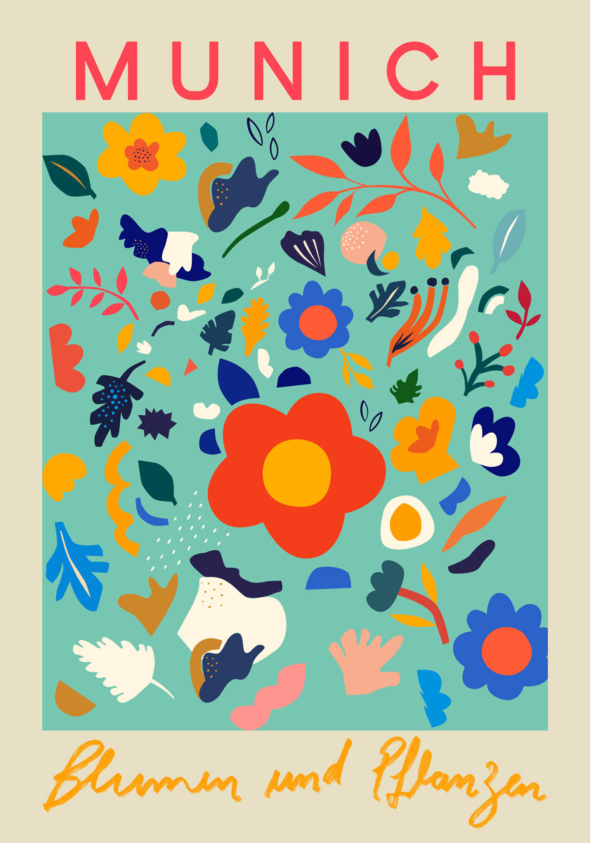 Conjunto de 3 láminas artísticas de flores alemanas