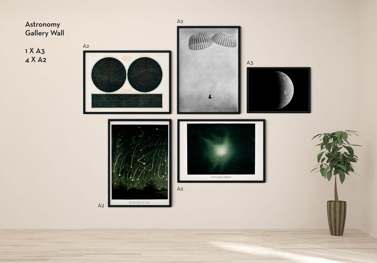 Juego de 5 carteles de pared para galería de arte de astronomía