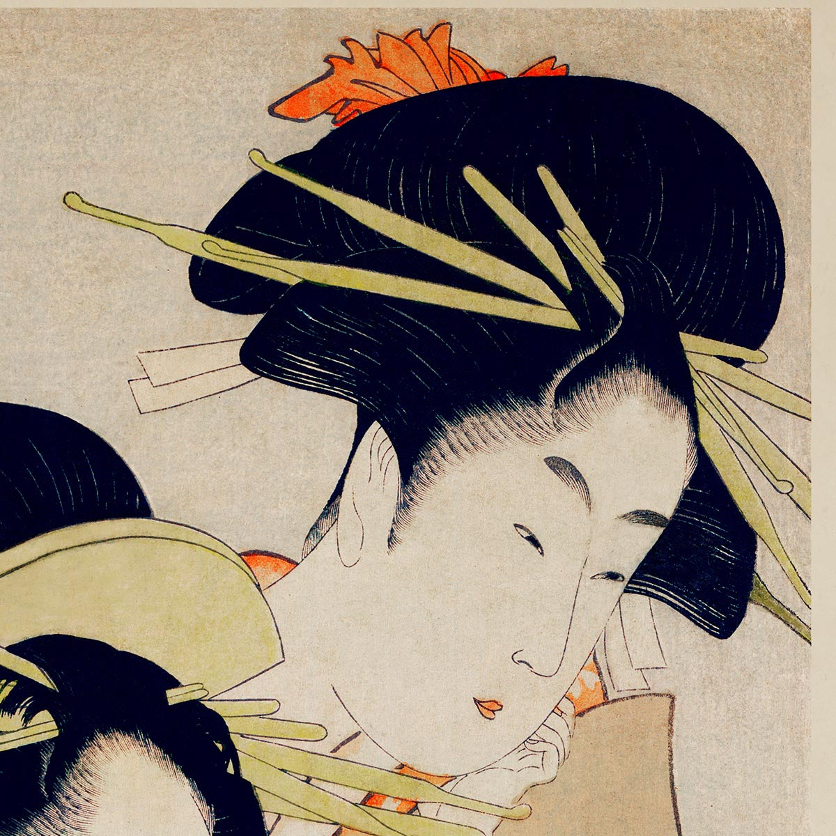 Dos geishas y un abanico verde de Utamaro Kitagawa