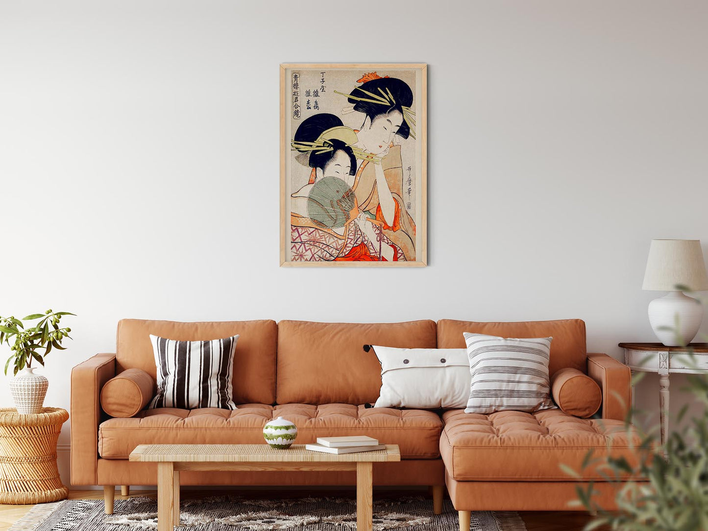 Dos geishas y un abanico verde de Utamaro Kitagawa