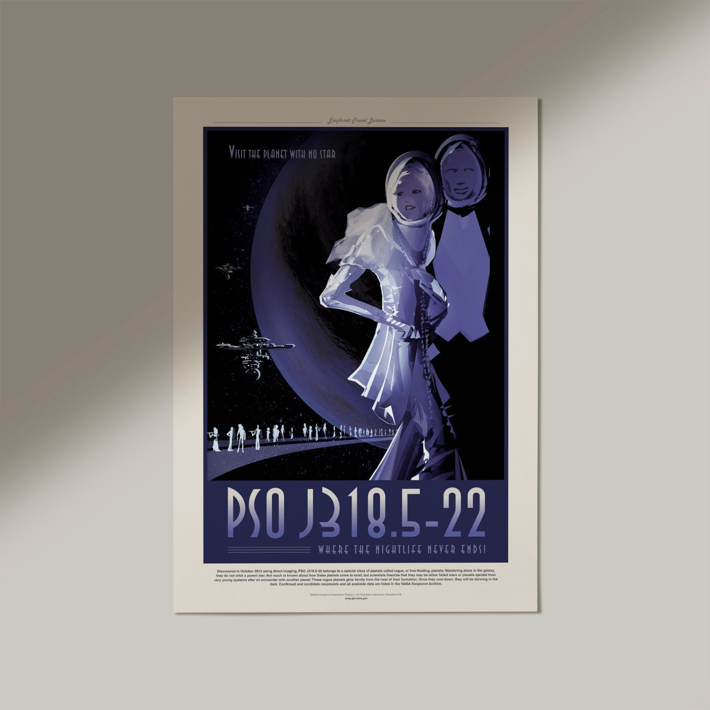 Póster de viaje de la NASA: J318.5-22, el planeta sin sol