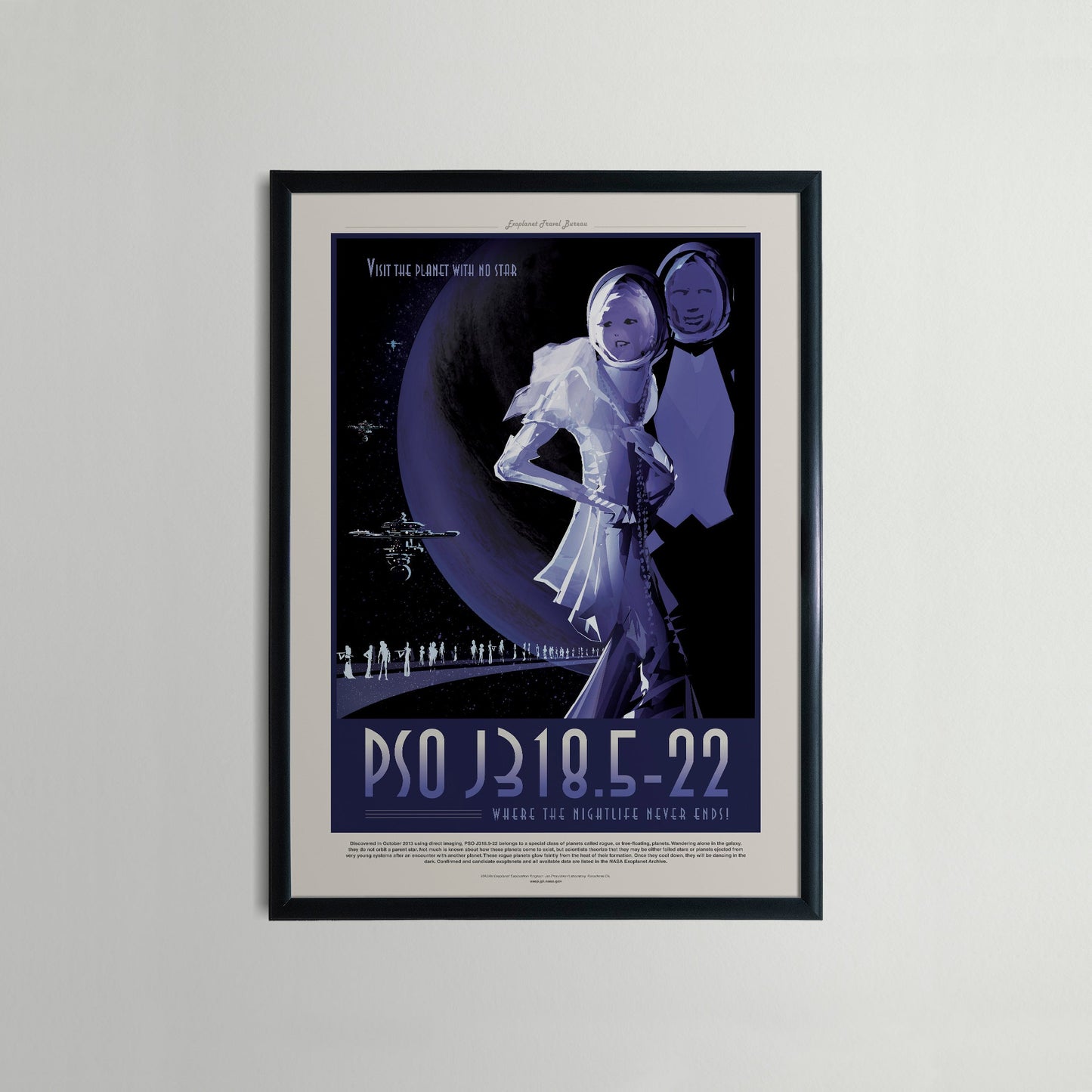 Póster de viaje de la NASA: J318.5-22, el planeta sin sol