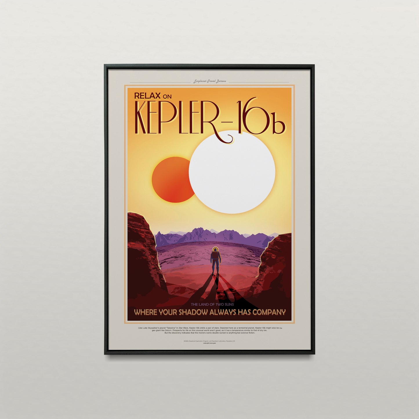 Póster de viaje a la NASA sobre el JPL Kepler-16b