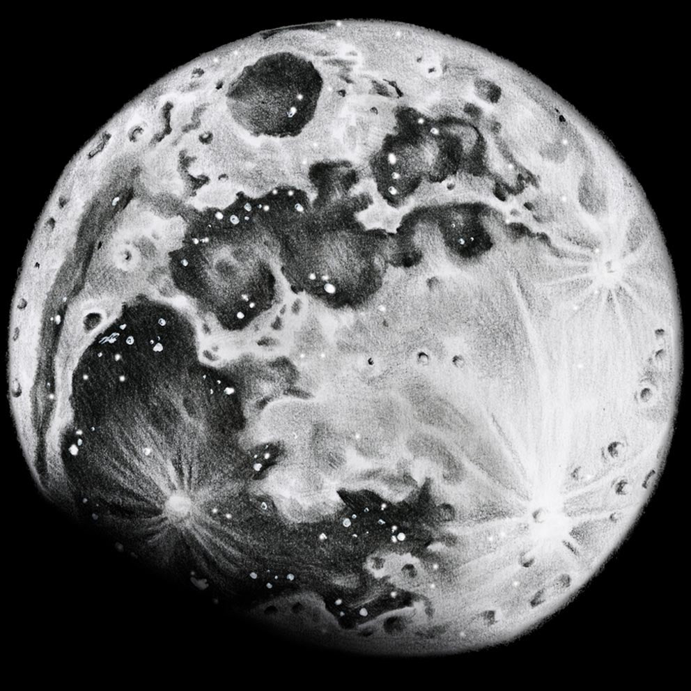 Conjunto de 3 ilustraciones astronómicas antiguas de la Luna