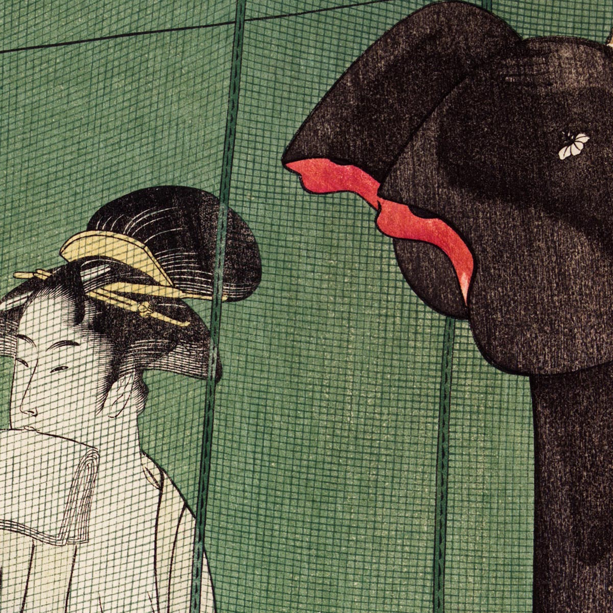 Tríptico Mujer con visitante de Utamaro Kitagawa - conjunto de 3 impresiones