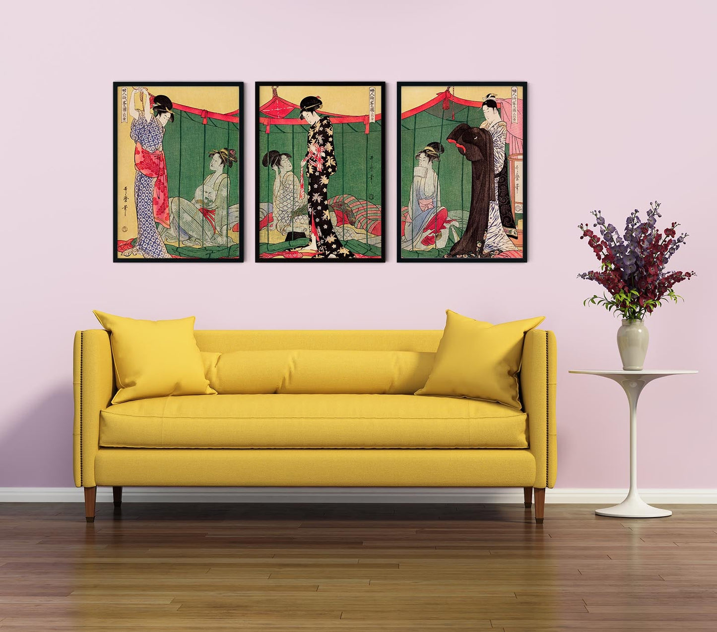 Tríptico Mujer con visitante de Utamaro Kitagawa - conjunto de 3 impresiones