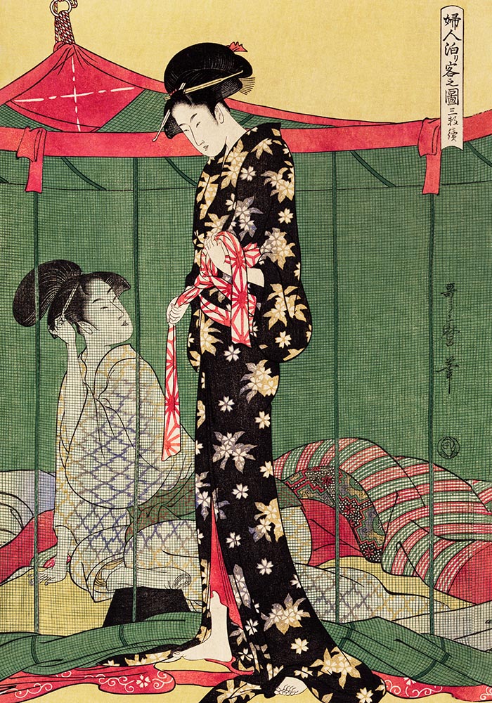 Tríptico Mujer con visitante de Utamaro Kitagawa - conjunto de 3 impresiones