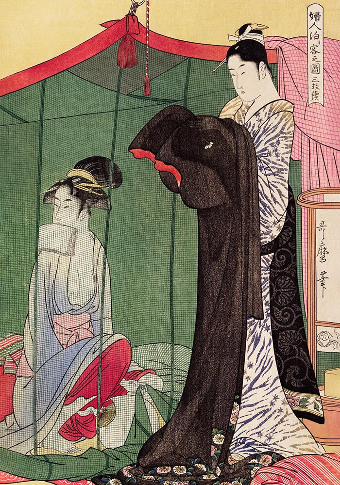 Tríptico Mujer con visitante de Utamaro Kitagawa - conjunto de 3 impresiones