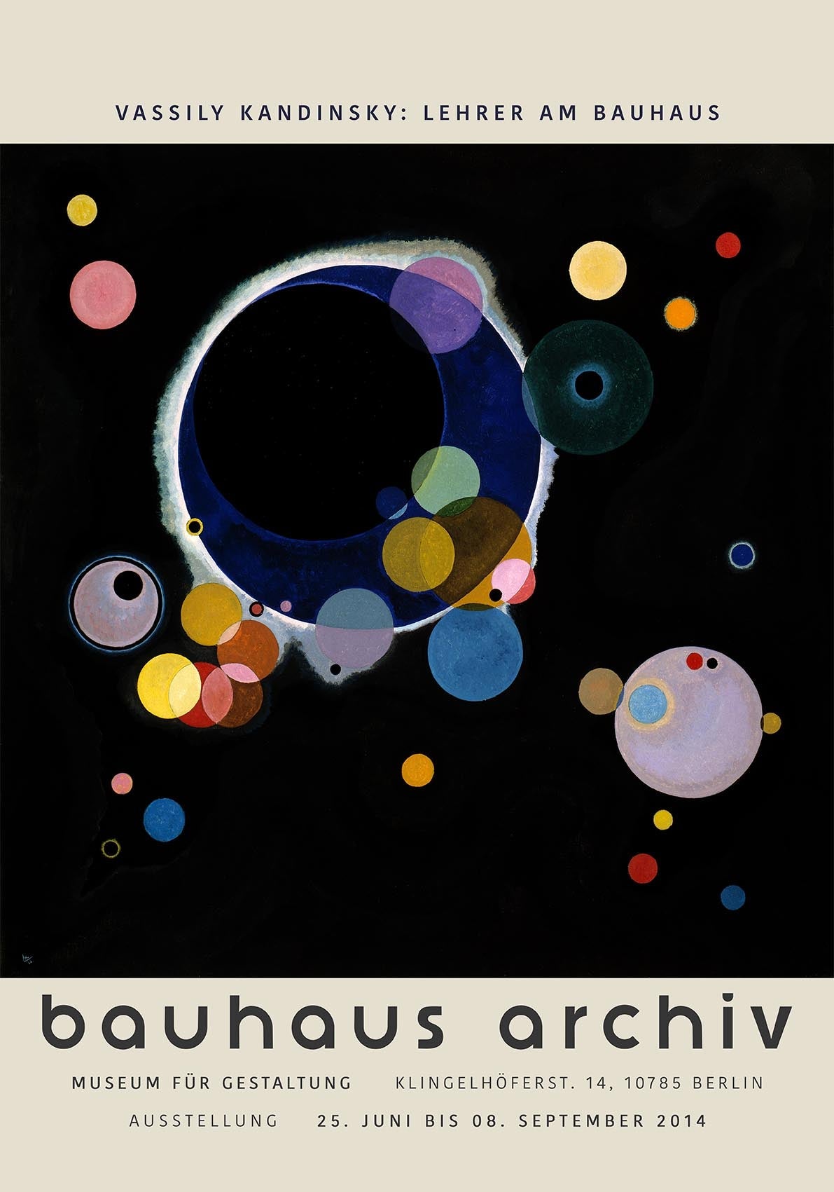 Cartel de la exposición "Varios círculos" de Wassily Kandinsky