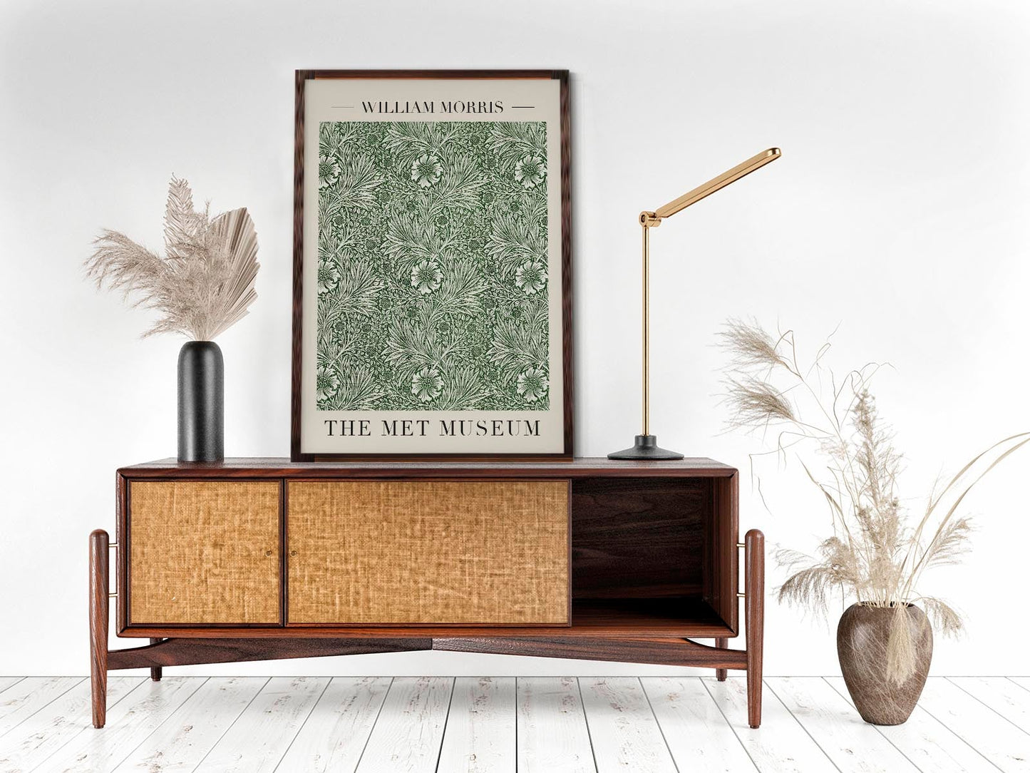 Póster de la exposición de arte con motivos de caléndula de William Morris