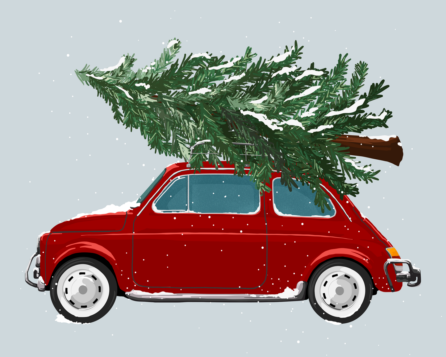 Árbol de Navidad en un coche rojo