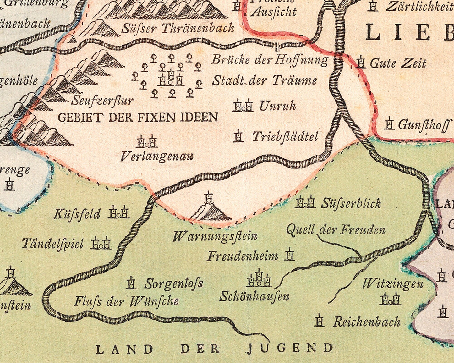 Mapa antiguo alemán del amor | Mapa de relaciones vintage de 1777 | Amor y San Valentín | Regalo de compromiso, boda o aniversario | Vintage moderno