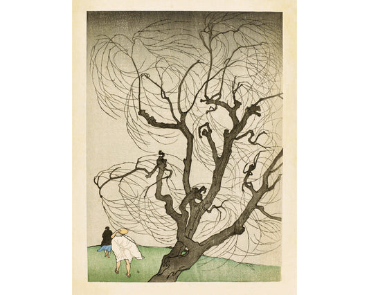 Arte de árboles caprichosos | Árbol en el viento | Impresión artística Giclée | Arte de la naturaleza en xilografía | Arte mural en xilografía | Emil Orlik