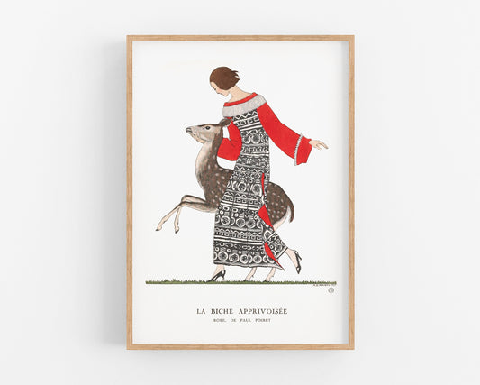 Decoración navideña francesa antigua: ilustración de moda de los años 20: The Tame Doe