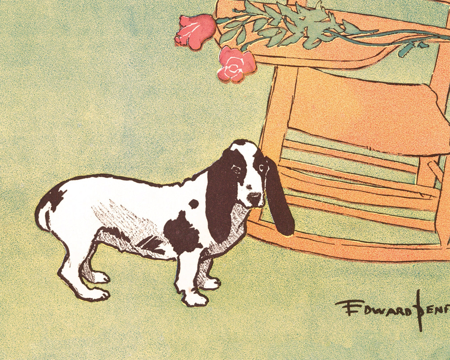 Portada vintage de Harper's Bazaar | Junio | Mujer y perro leyendo con rosas y mecedora | Impresión artística Giclée | Regalo ecológico
