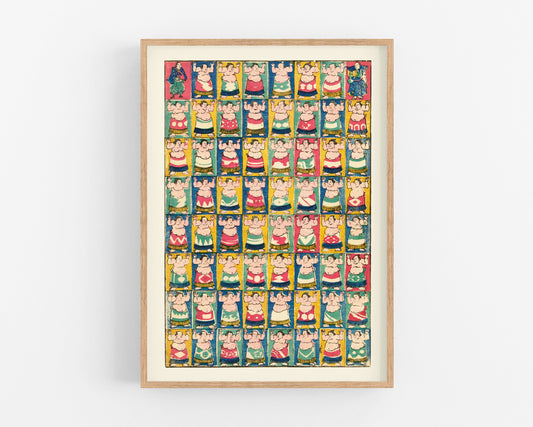 Lámina de sumo japonés | Luchadores y árbitros | Arte mural en madera asiático | Decoración vintage moderna | Regalo ecológico