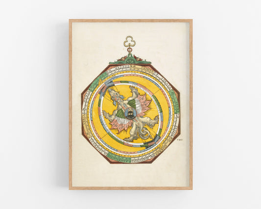 Lámina astronómica antigua | Astrolabio | Signos astrológicos del siglo XVI | Dragón vintage | Decoración vintage moderna | Regalo ecológico