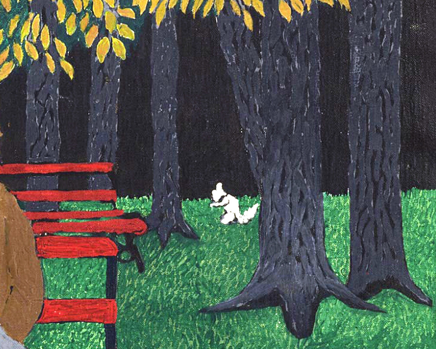 Hombre en un banco del parque | Ardilla blanca | Arte popular estadounidense | Horace Pippin | Arte afroamericano | Artista afroamericano | Arte mural marginal