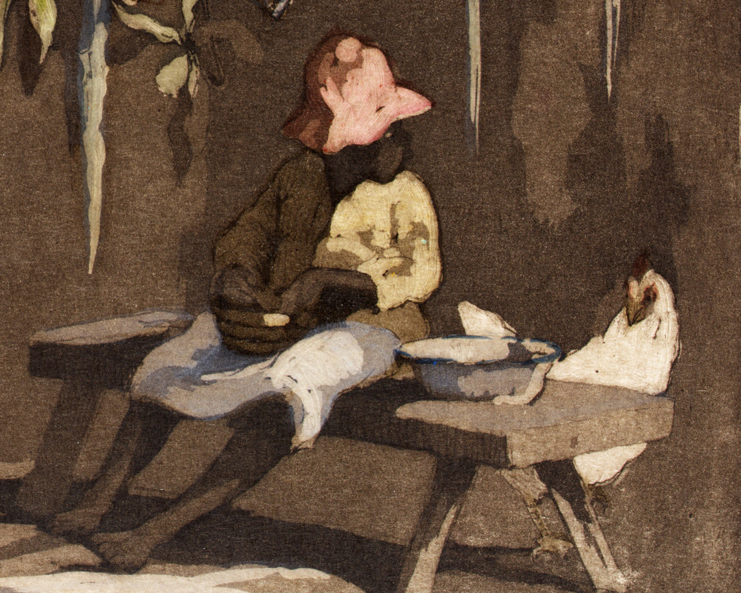 Girl with chicken art | Little Miss Muffet | Female artist | Helen Hyde | Vintage African American subject