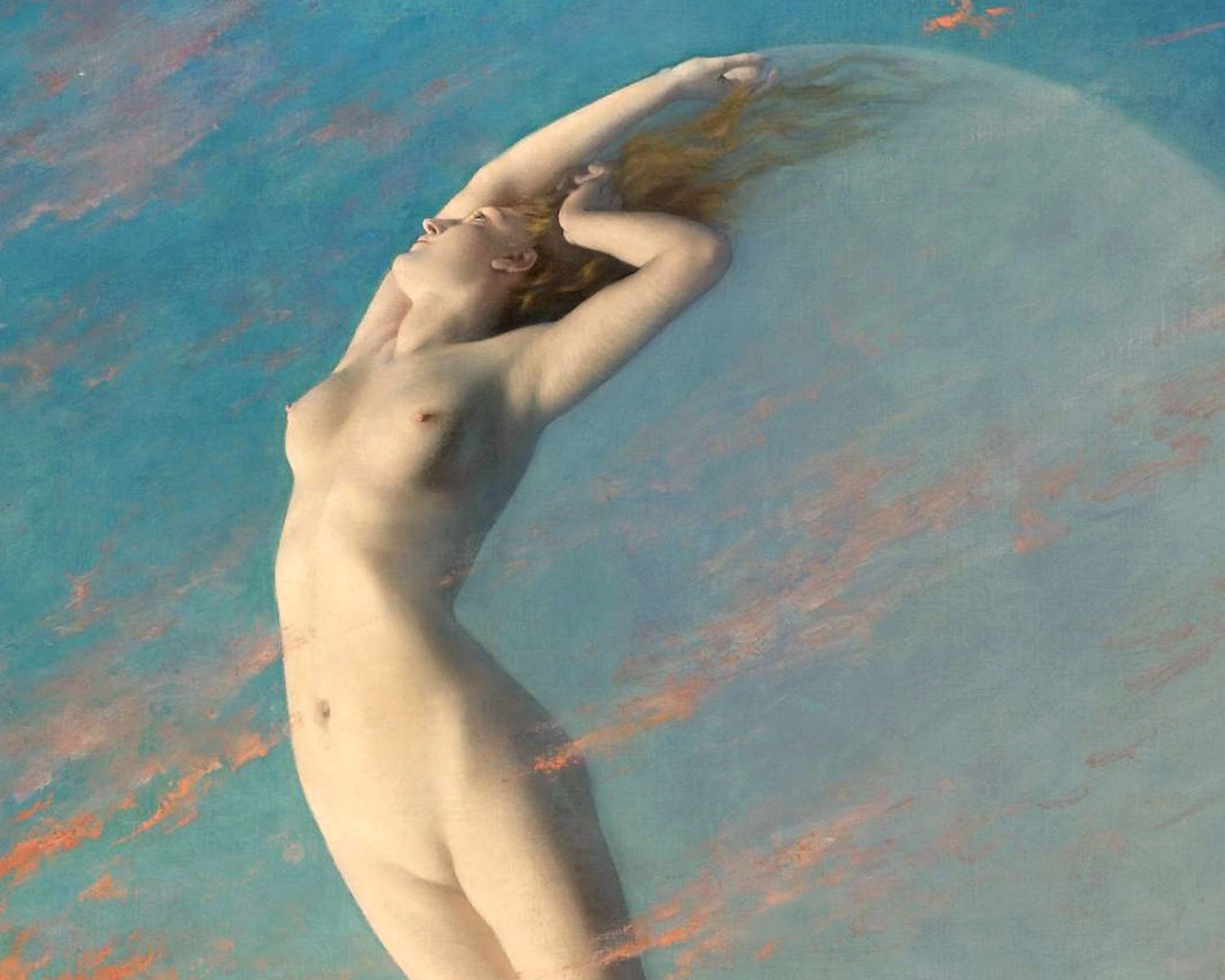 Lámina artística de la diosa lunar | Selene | Albert Aublet | Mujer desnuda vintage | Arte mural Art Nouveau | Pintura celestial