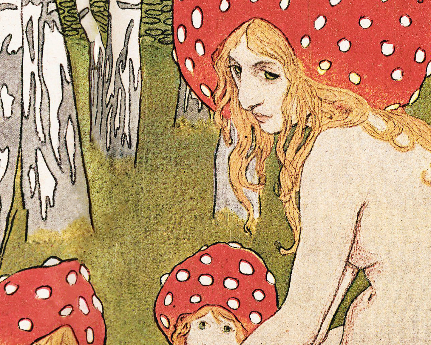 Impresión artística vintage de Madre Naturaleza | Madre Hongo y sus hijos | Arte mural antiguo de bosque | Pintura de cuento de hadas | Bosque mágico