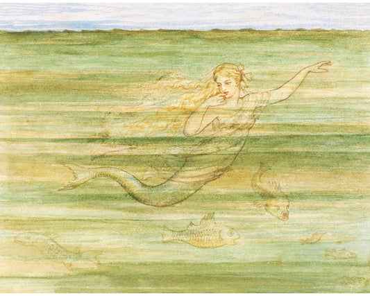 Impresión artística vintage de sirena | Pintura de acuarela de sirena | Arte mural de fantasía | Decoración vintage de cabaña, lago y baño