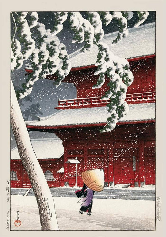 Geisha in the snow by Hasui