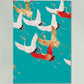 Cranes in the Sky Cyan Japanese Art Poster