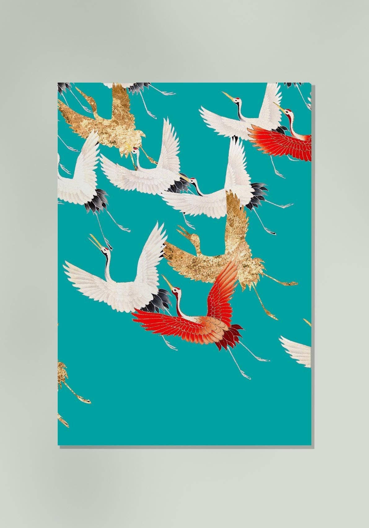 Cranes in the Sky Cyan Japanese Art Poster