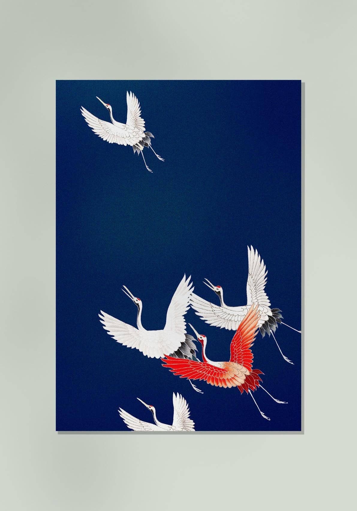 Cranes in Blue Japanese Art Poster