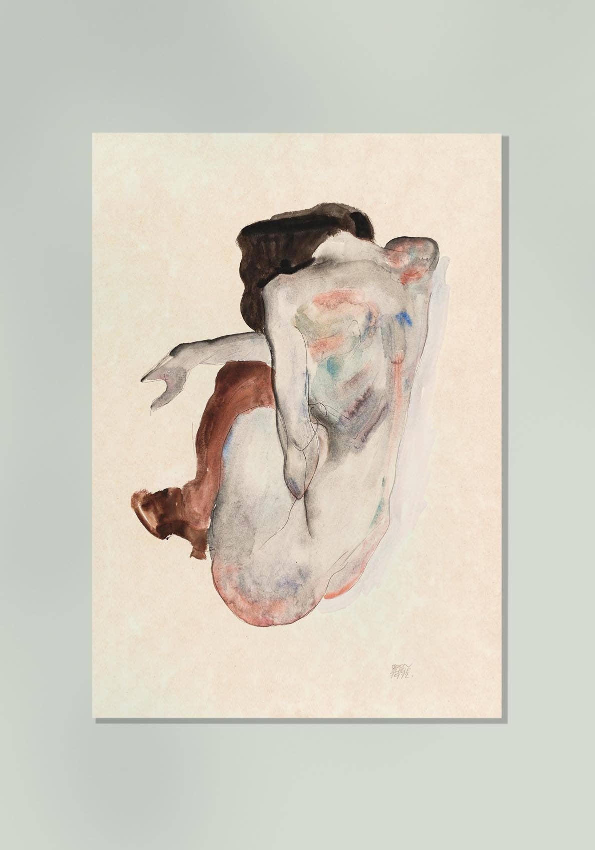 Desnudo en cuclillas con zapatos y medias negras de Egon Schiele