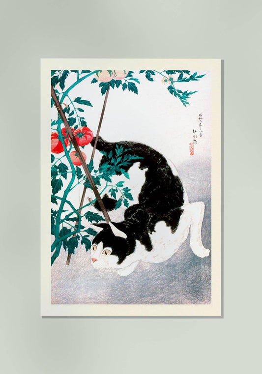 Cat with Tomato Plant by Takahashi Shōtei